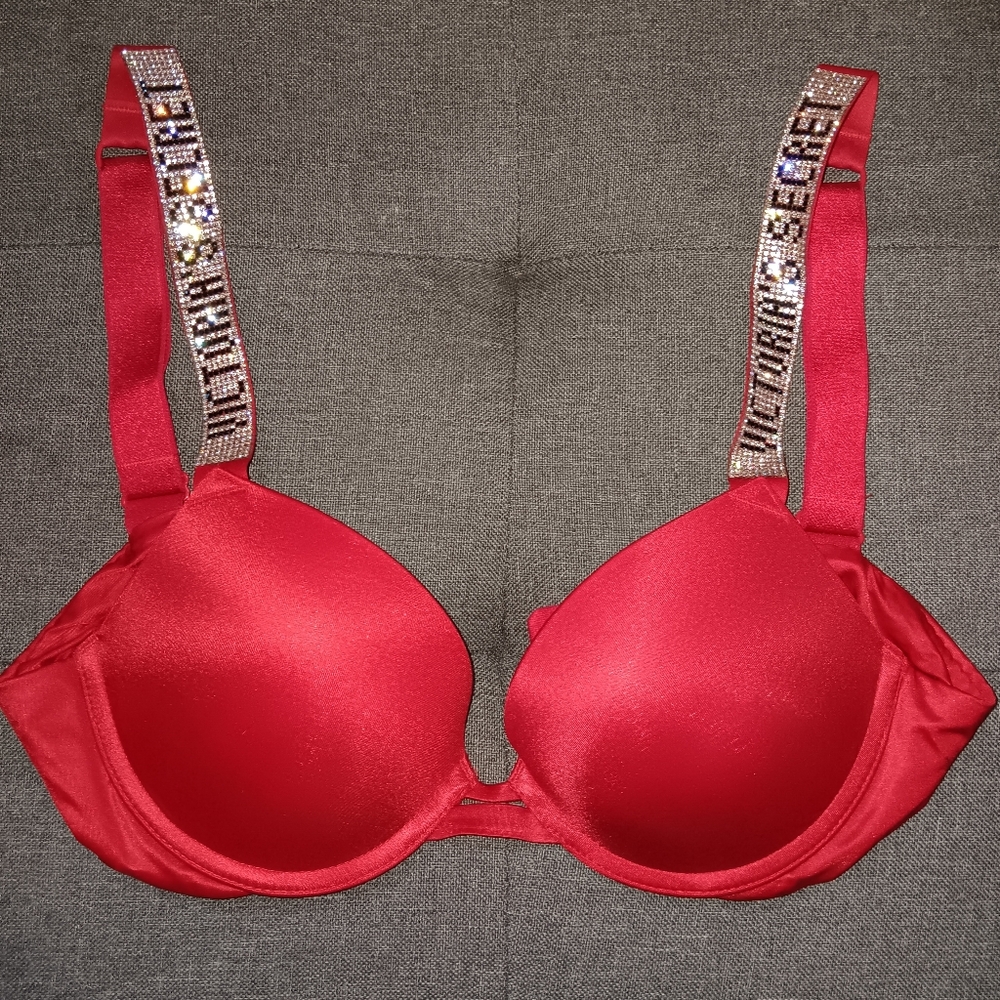 Victoria's Secret 32B Red Bra with Rhinestone straps